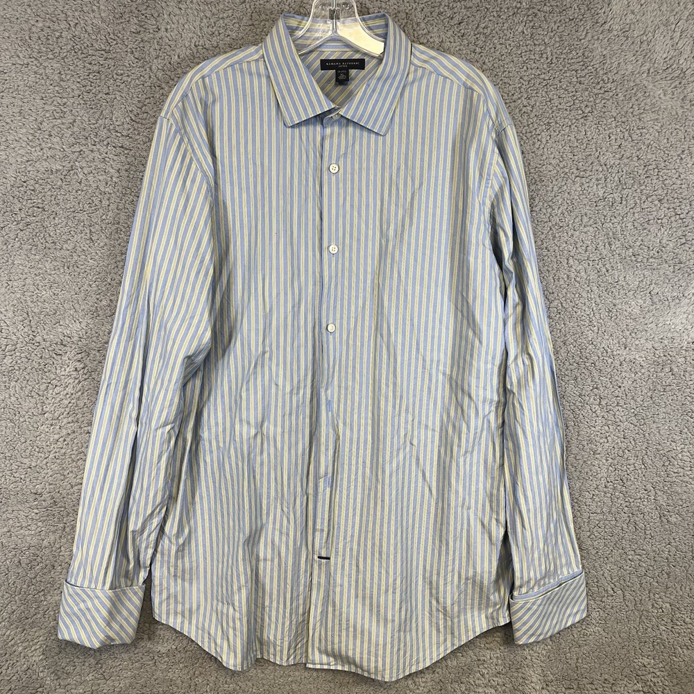 Banana Republic Shirt Men's XL 17-17.5 Blue/Yellow Stripe Button Up French Cuff